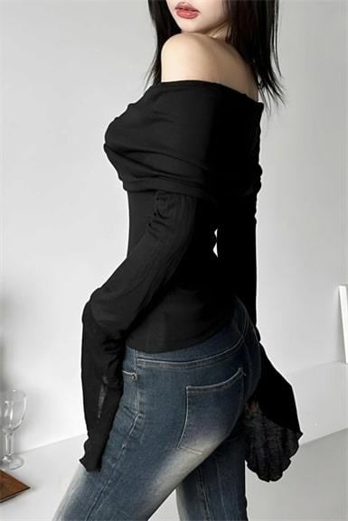 İspanyol Kol Madonna Yaka Siyah Bluz