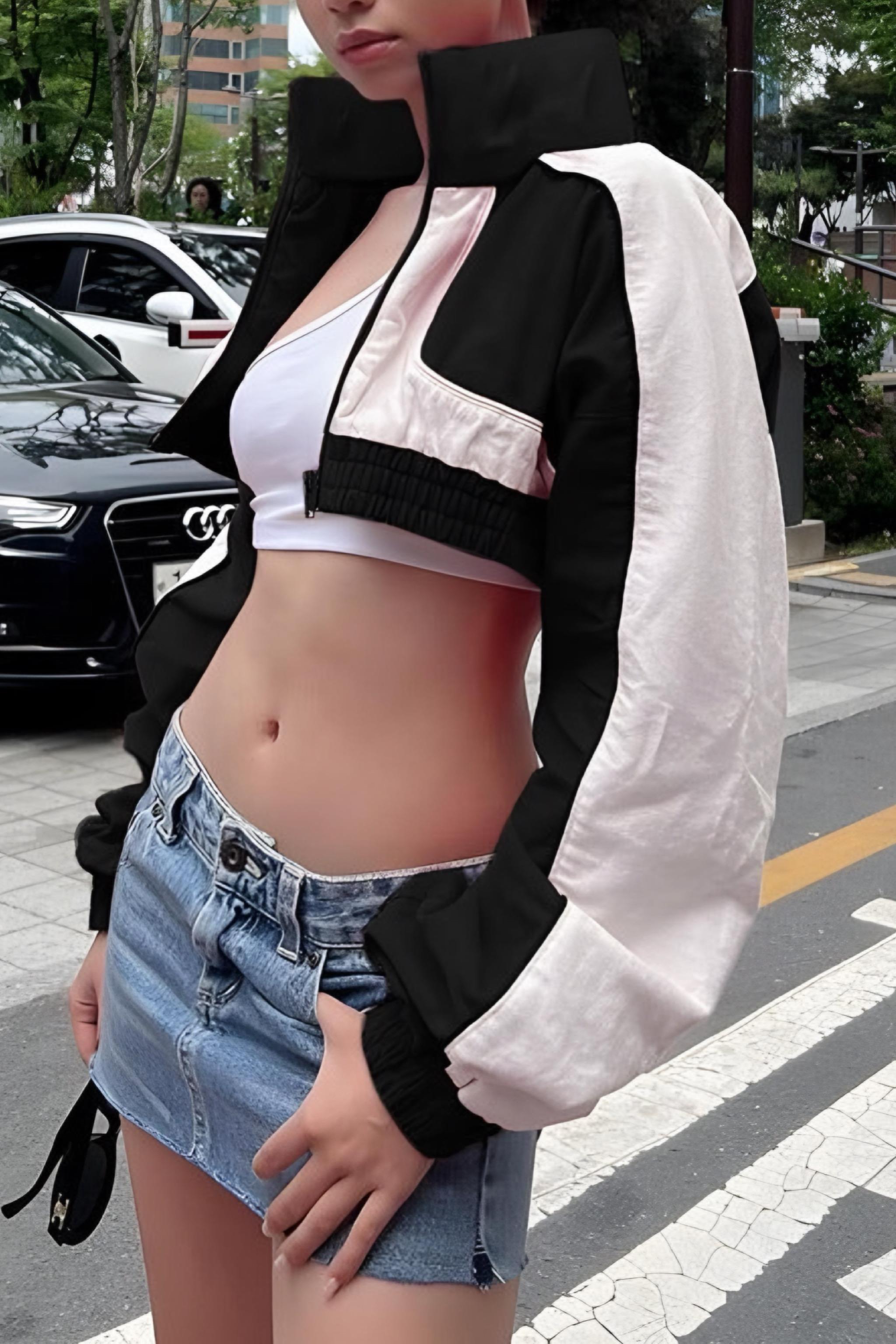 Nakışlı A Paraşüt Crop Ceket