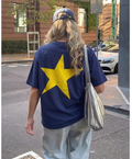 Navy Blue Sırt Yellow Star Oversize T-shirt