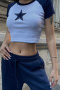 Navy Blue Star Crop T-Shirt