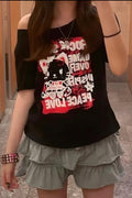 Peace Love Omuz Dekolteli T-shirt