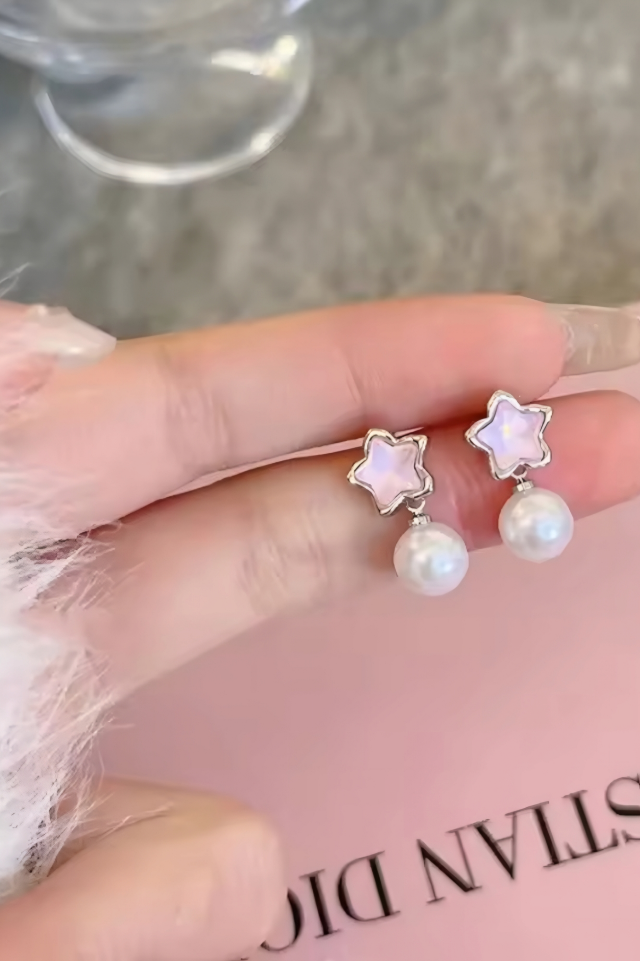 Pearl Pink Star Küpe