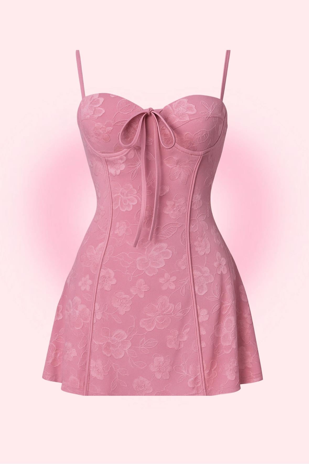 Pembe Dantel Detaylı Elbise