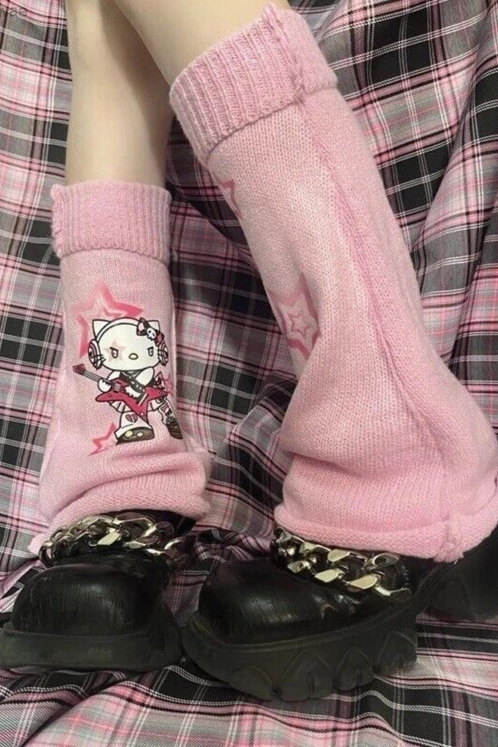 Pembe Kitty Gothic Star Tozluk