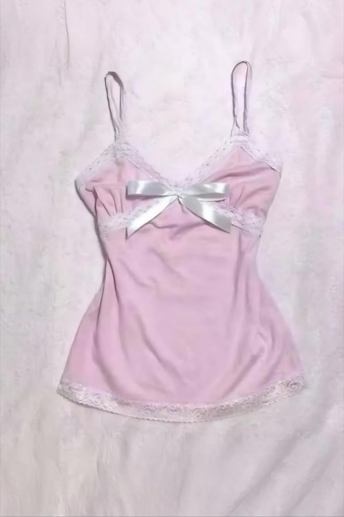 Pink Dantel Detail Askılı Bluz