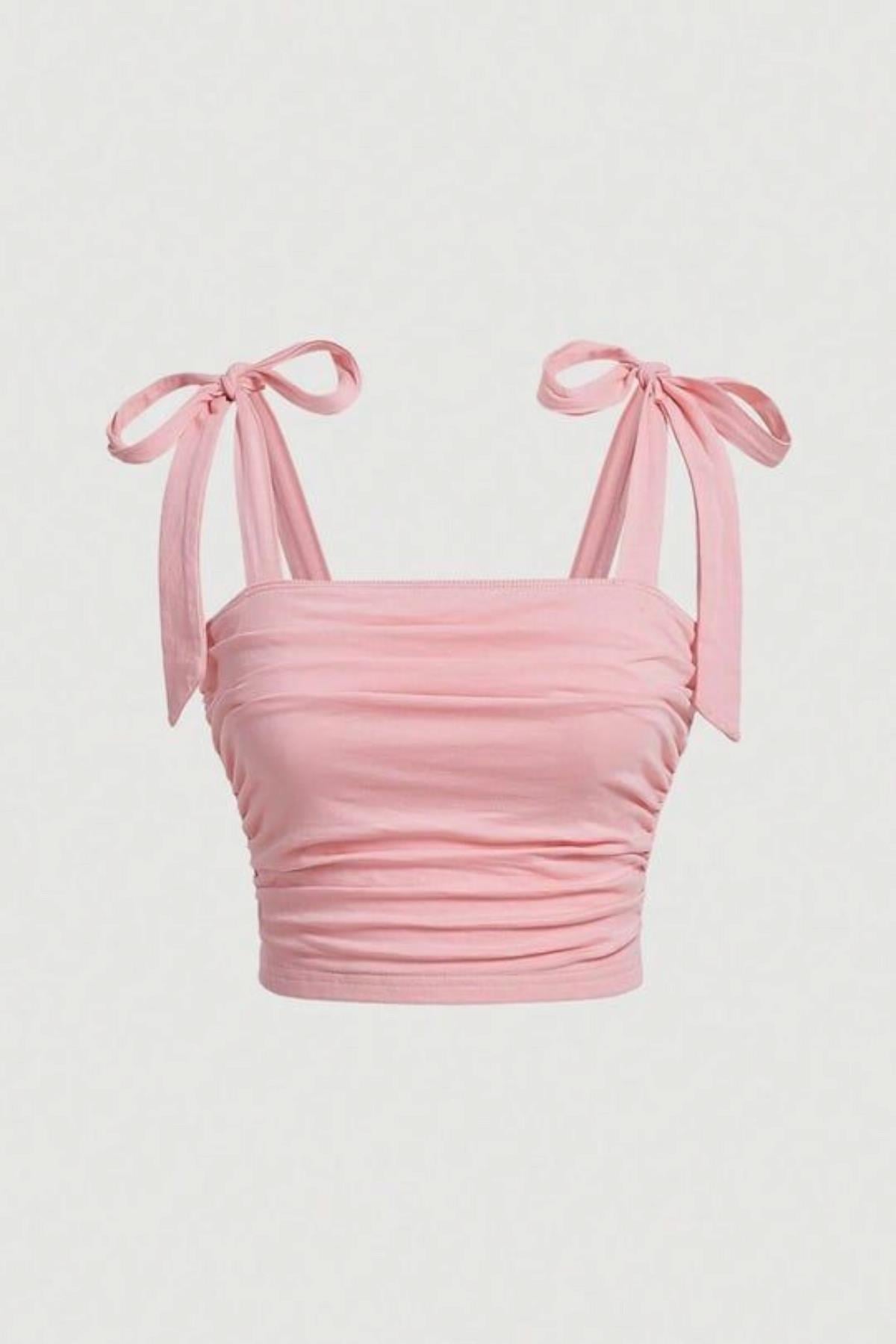 Pink Fiyonk Askılı Crop