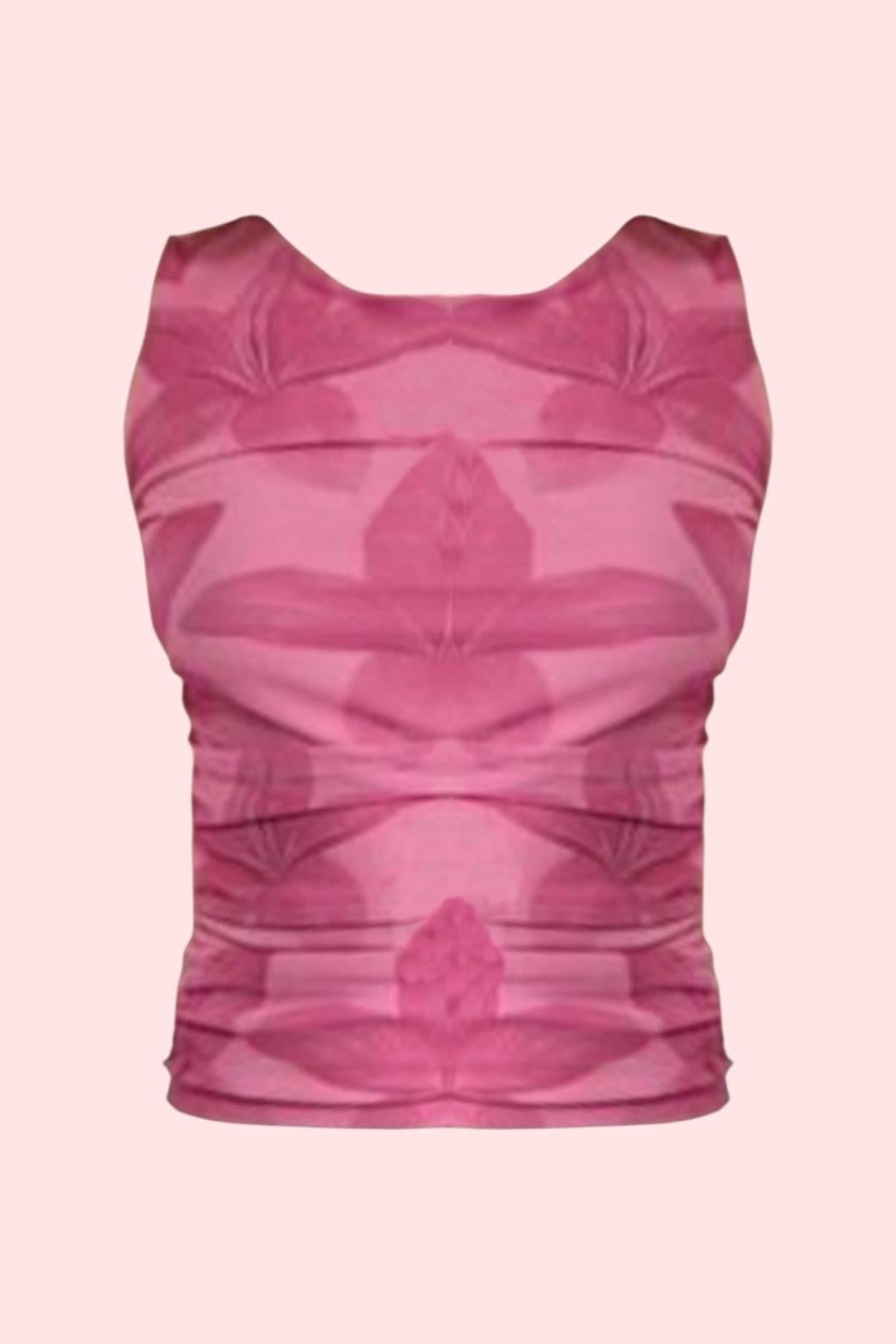 Pink Flower Yanı Büzgülü Bluz