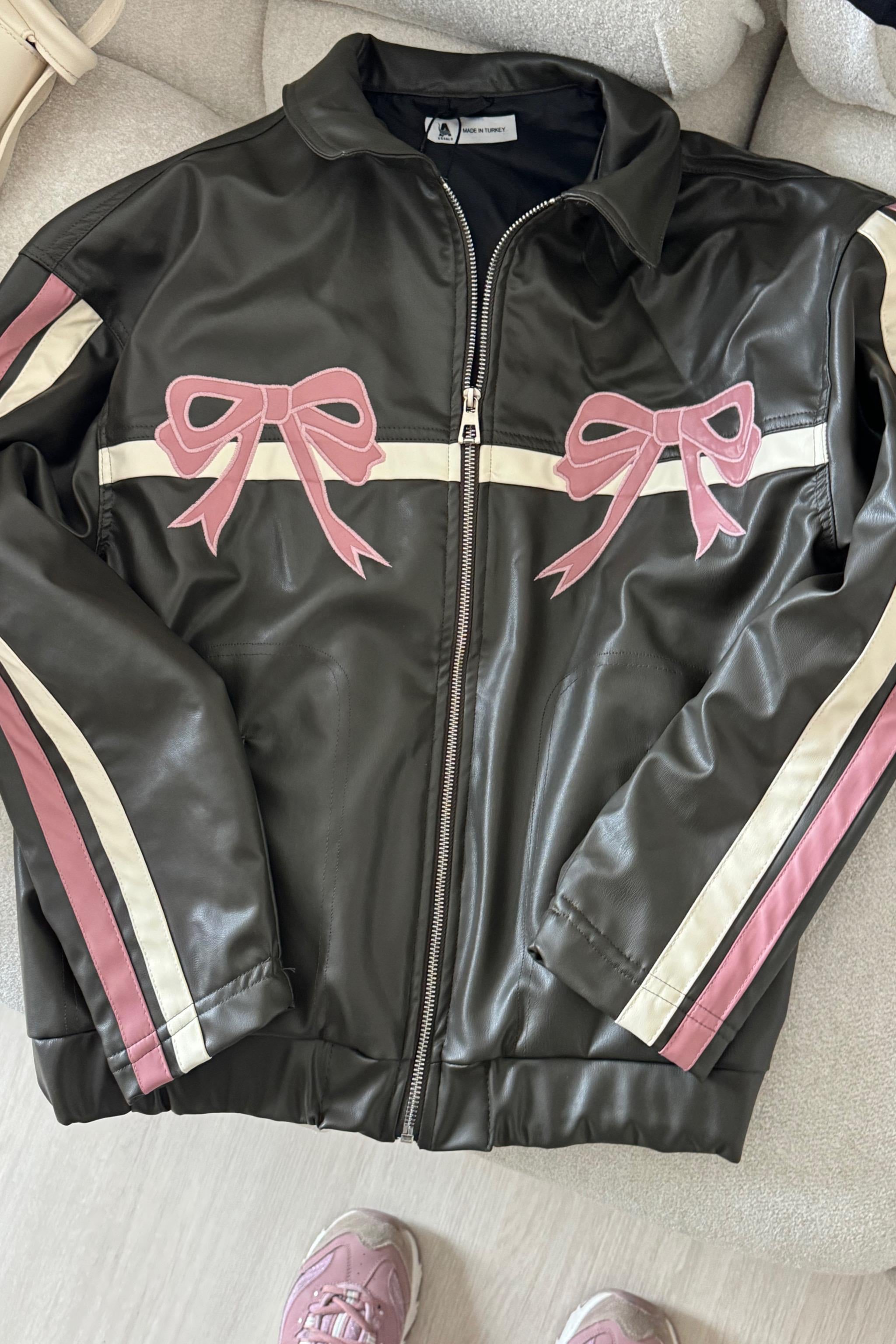 Pink Ribbon Haki Deri Ceket