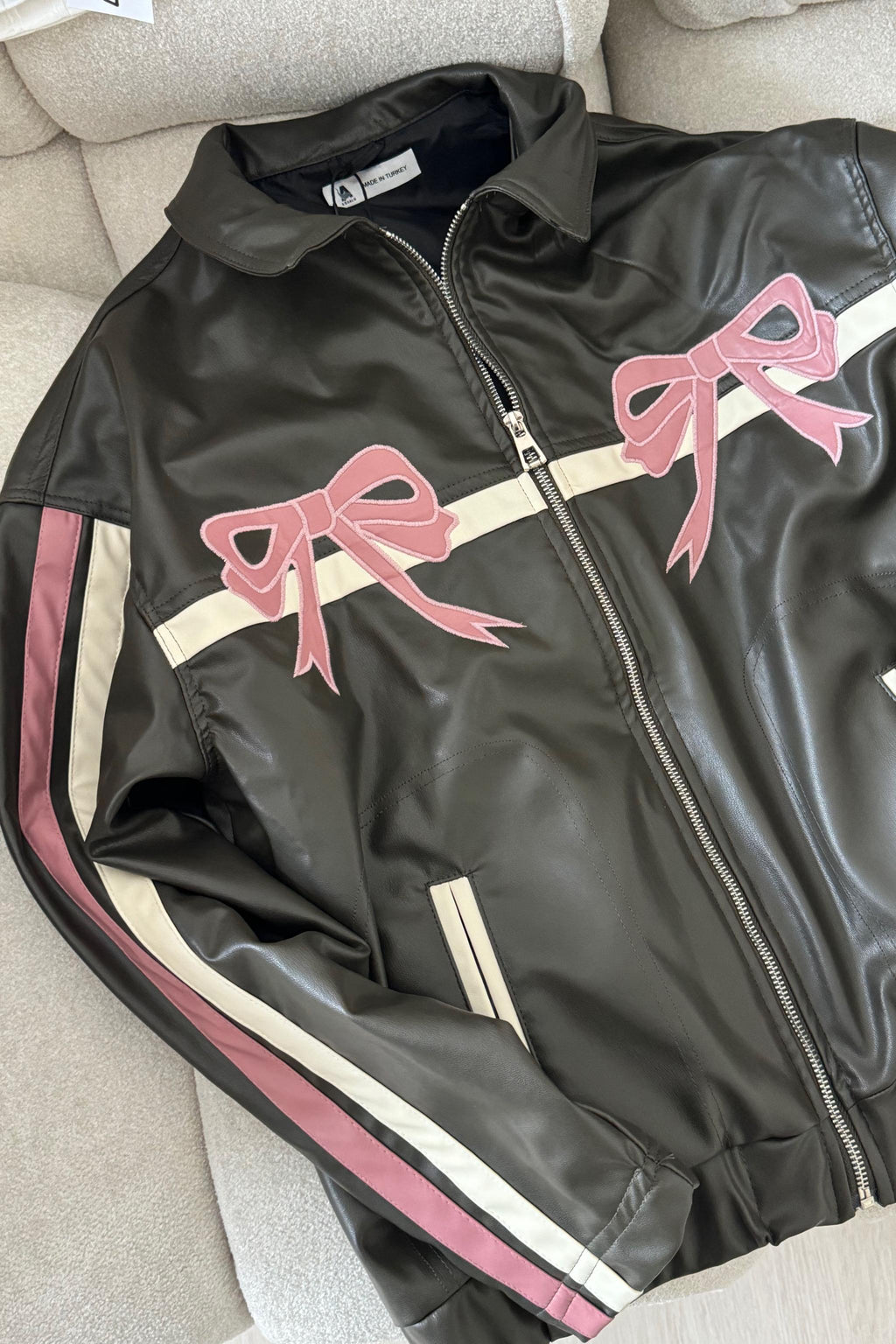 Pink Ribbon Haki Deri Ceket