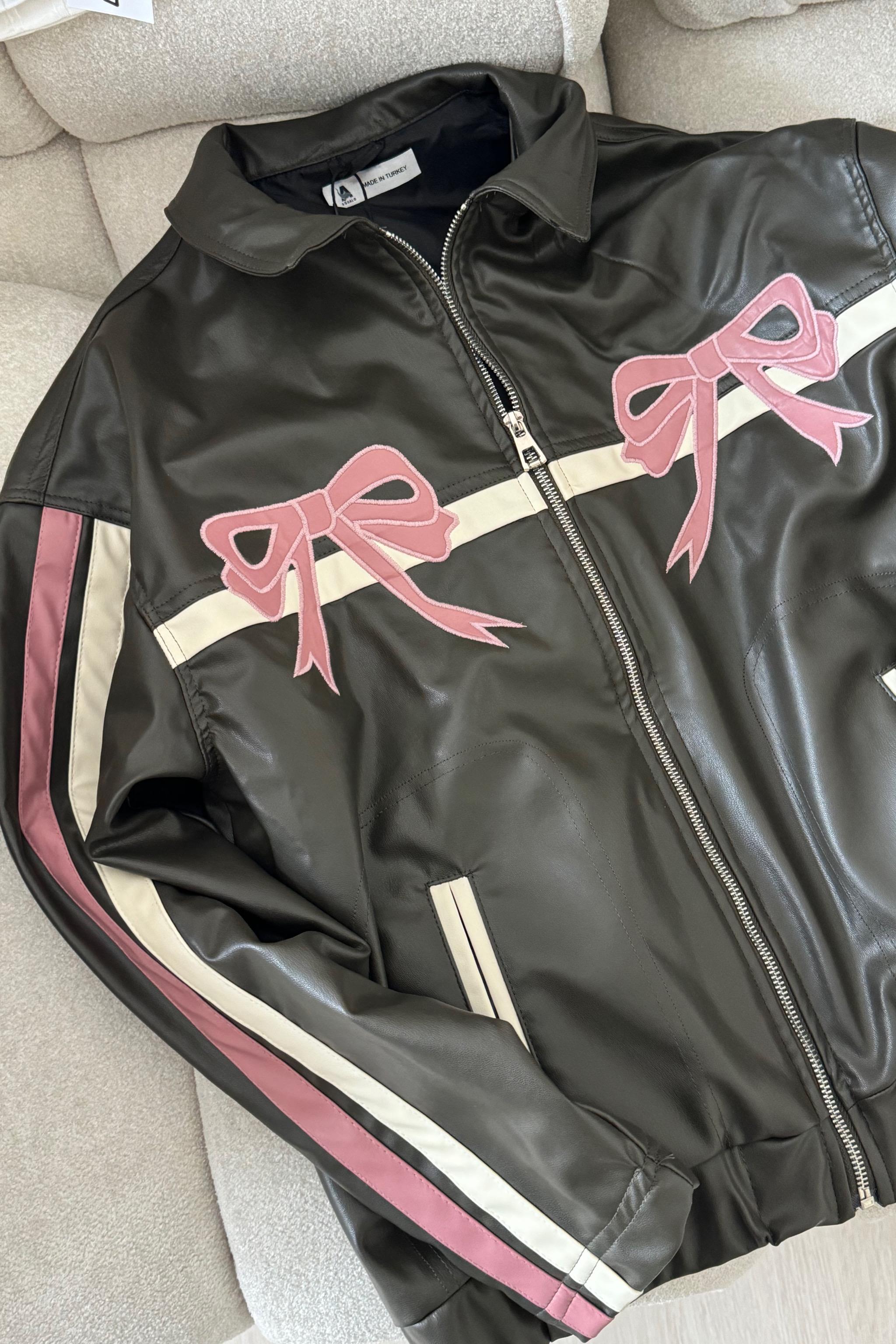 Pink Ribbon Haki Deri Ceket