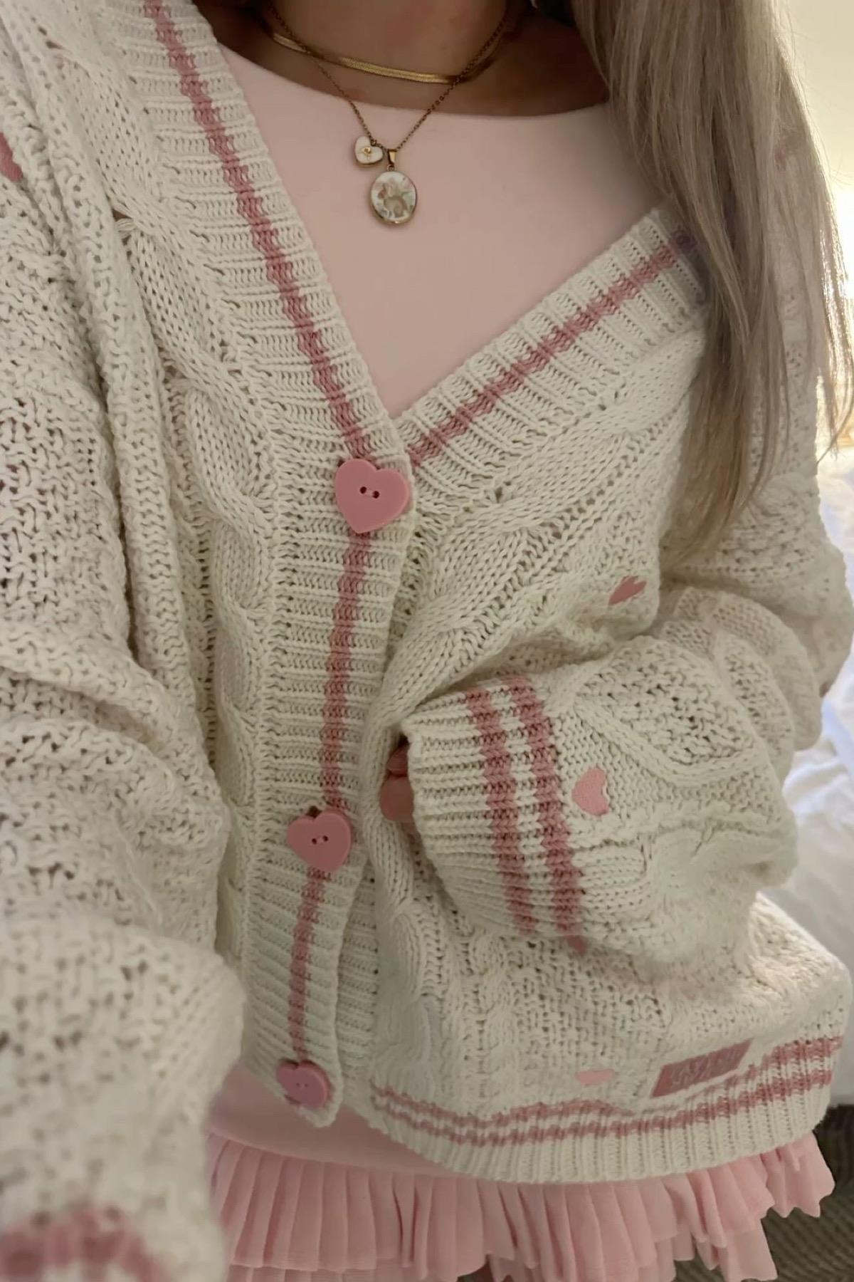 Pink Tiny Heart Hırka