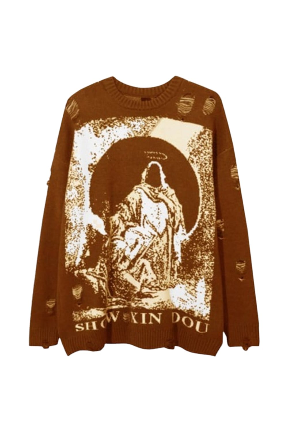 Priest Salvation Kahverengi Unisex Yırtıklı Kazak
