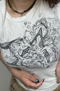 Punk Patterned Kısa Kollu Crop
