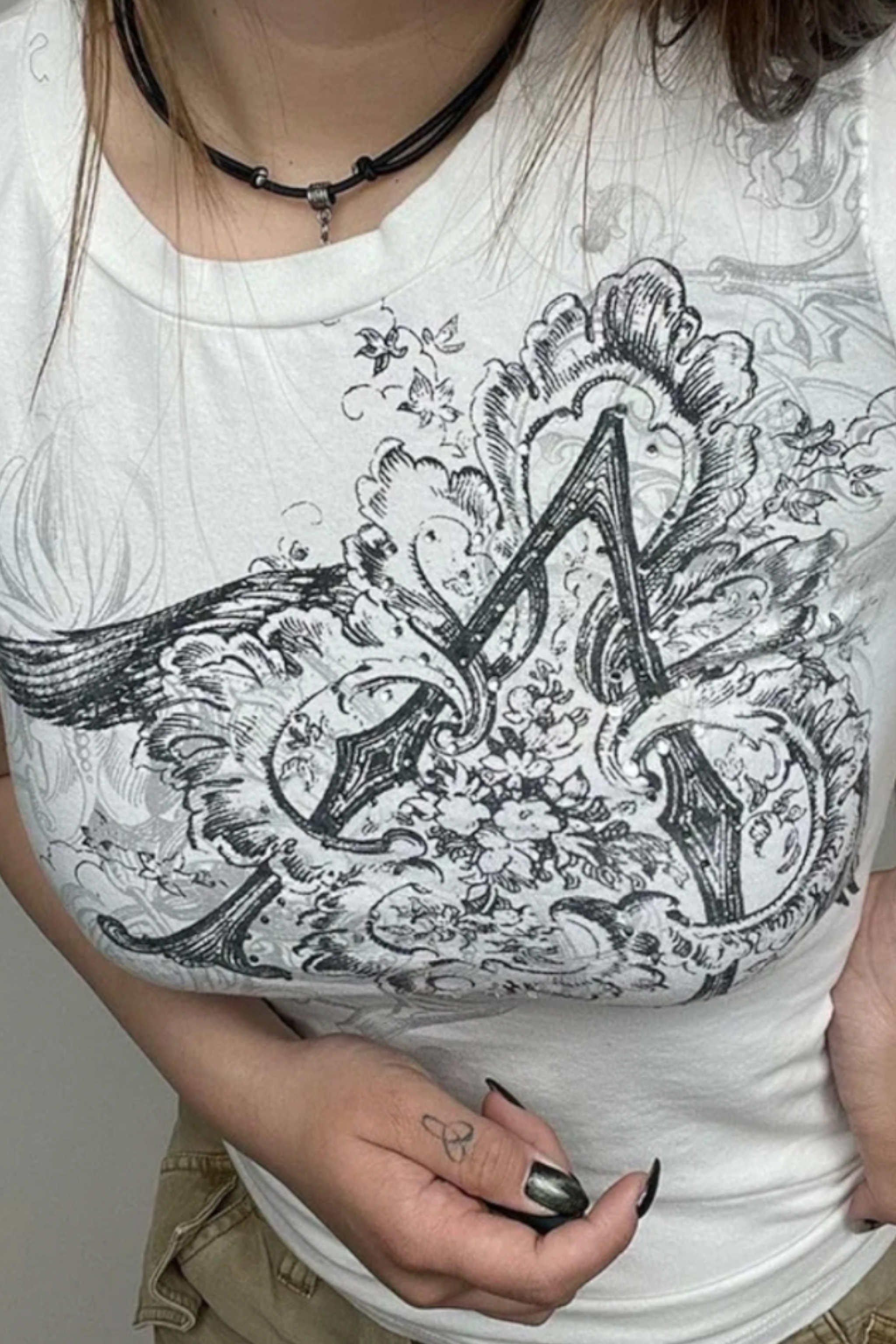 Punk Patterned Kısa Kollu Crop