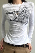 Punk Patterned Uzun Kollu Crop
