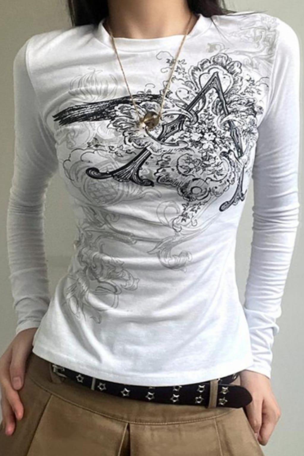 Punk Patterned Uzun Kollu Crop