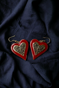 Red-Gold Heart Küpe