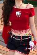 Red Kitty Nakışlı Ek Askılı Crop