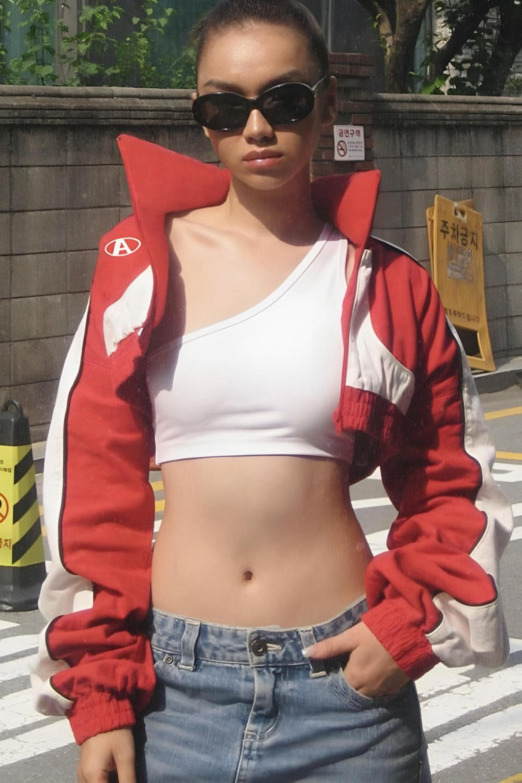 Red Nakışlı A Paraşüt Crop Ceket