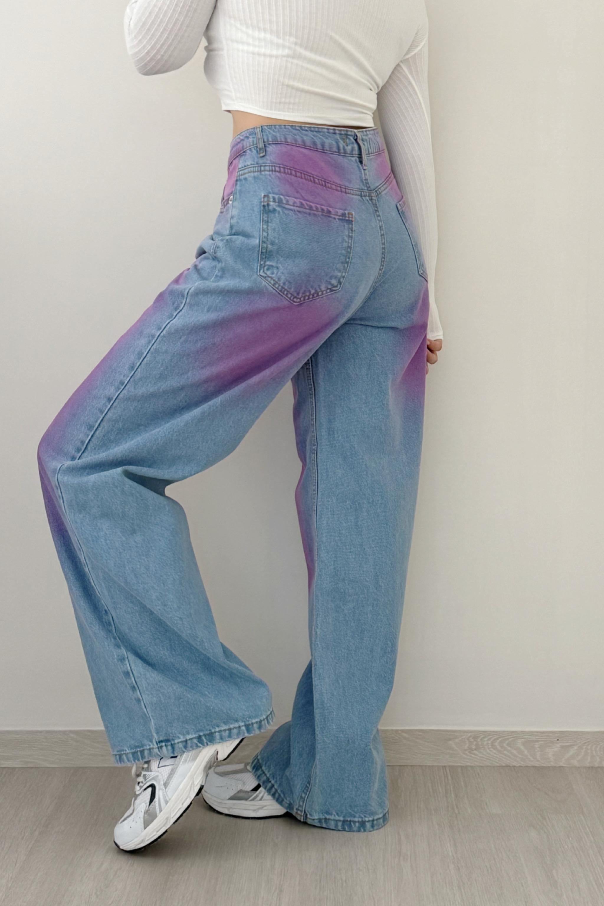Retro Painted Pink Jean Pantolon