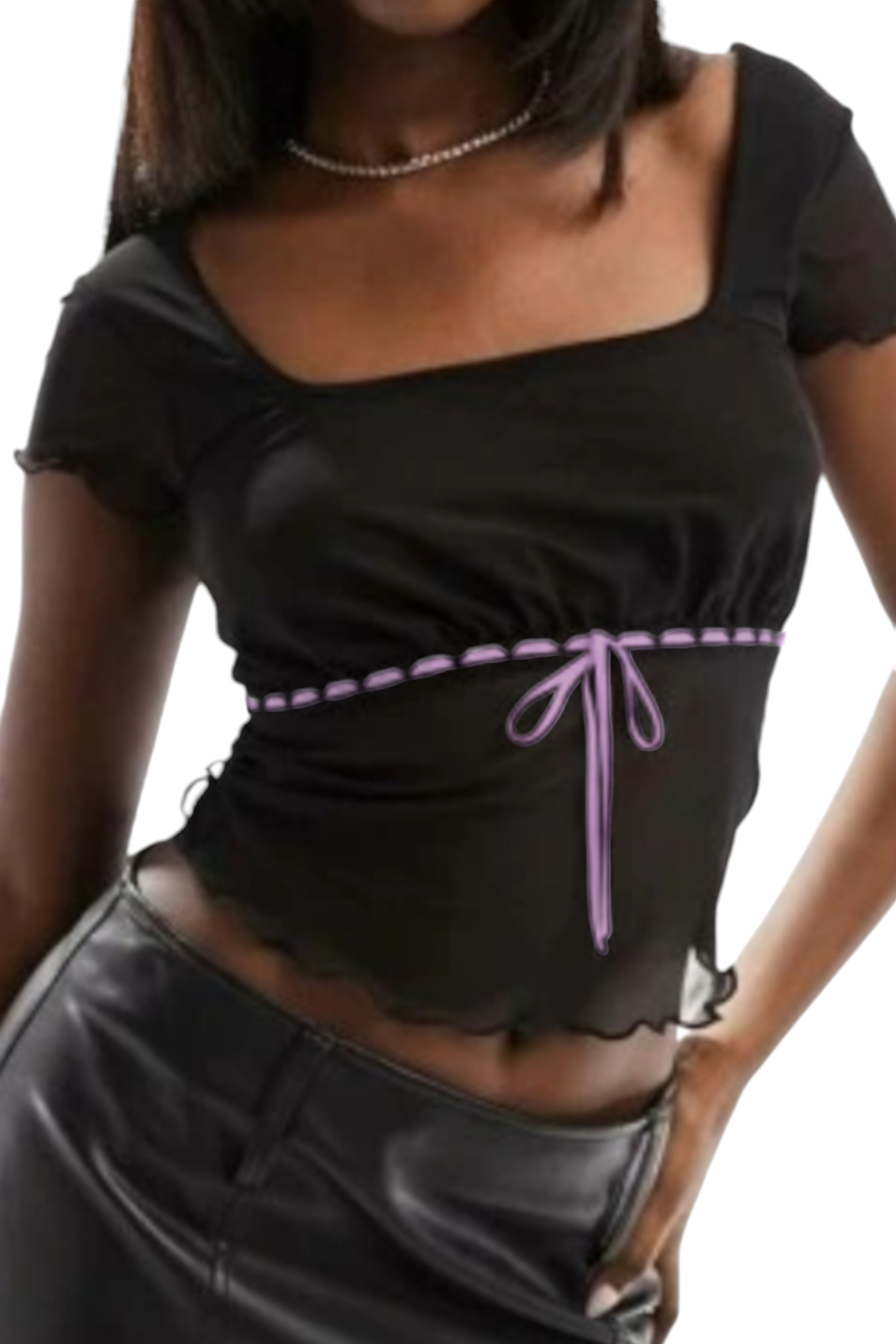 Ribbon Detail Tulle Bluz