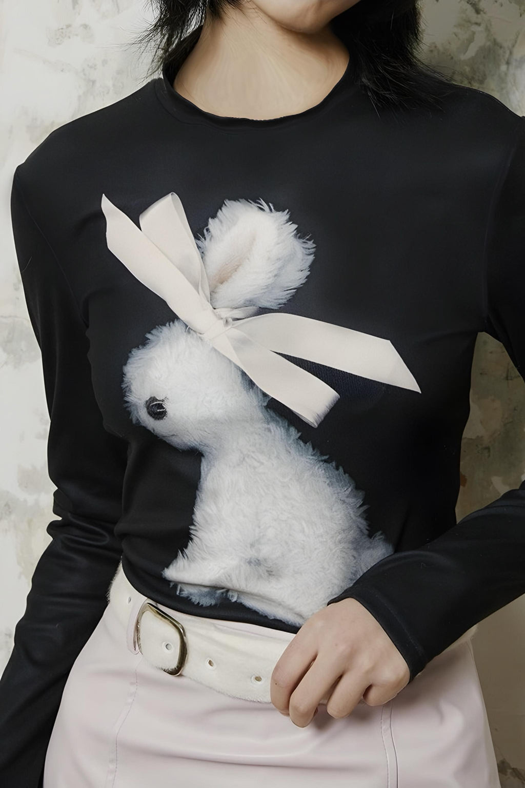 Ribbon Rabbit Uzun Kol Tam Boy Bluz