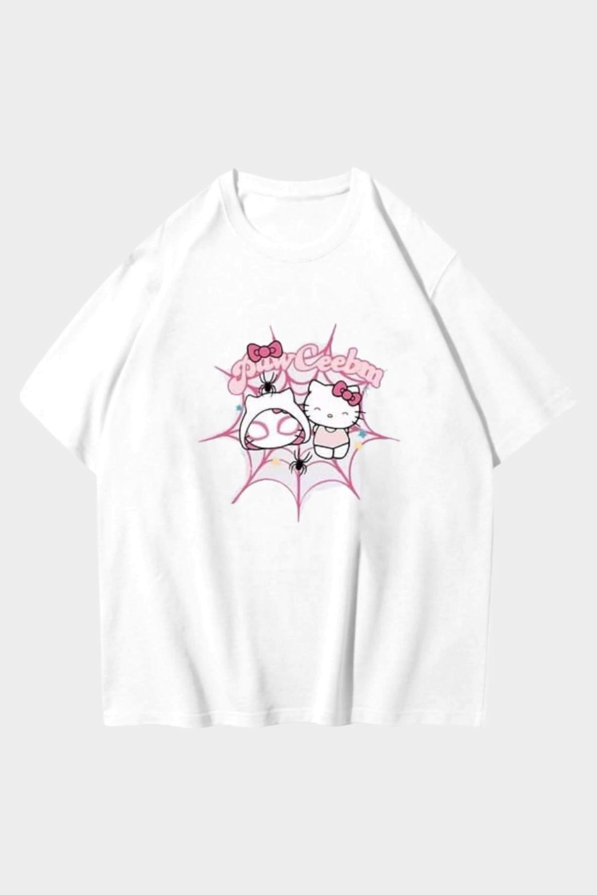 Ribbon Web Kitty Oversize T-shirt