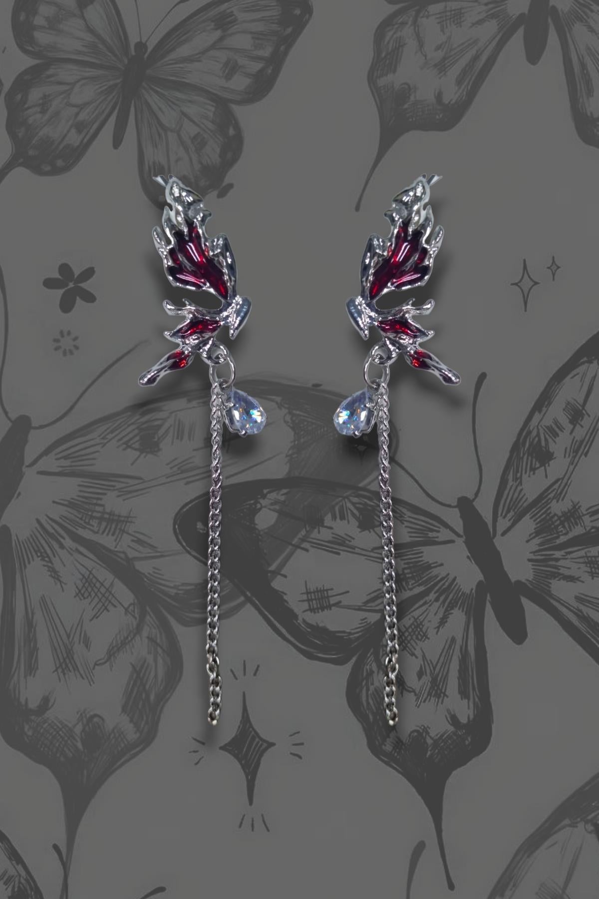 Sallantılı Red Butterfly Küpe
