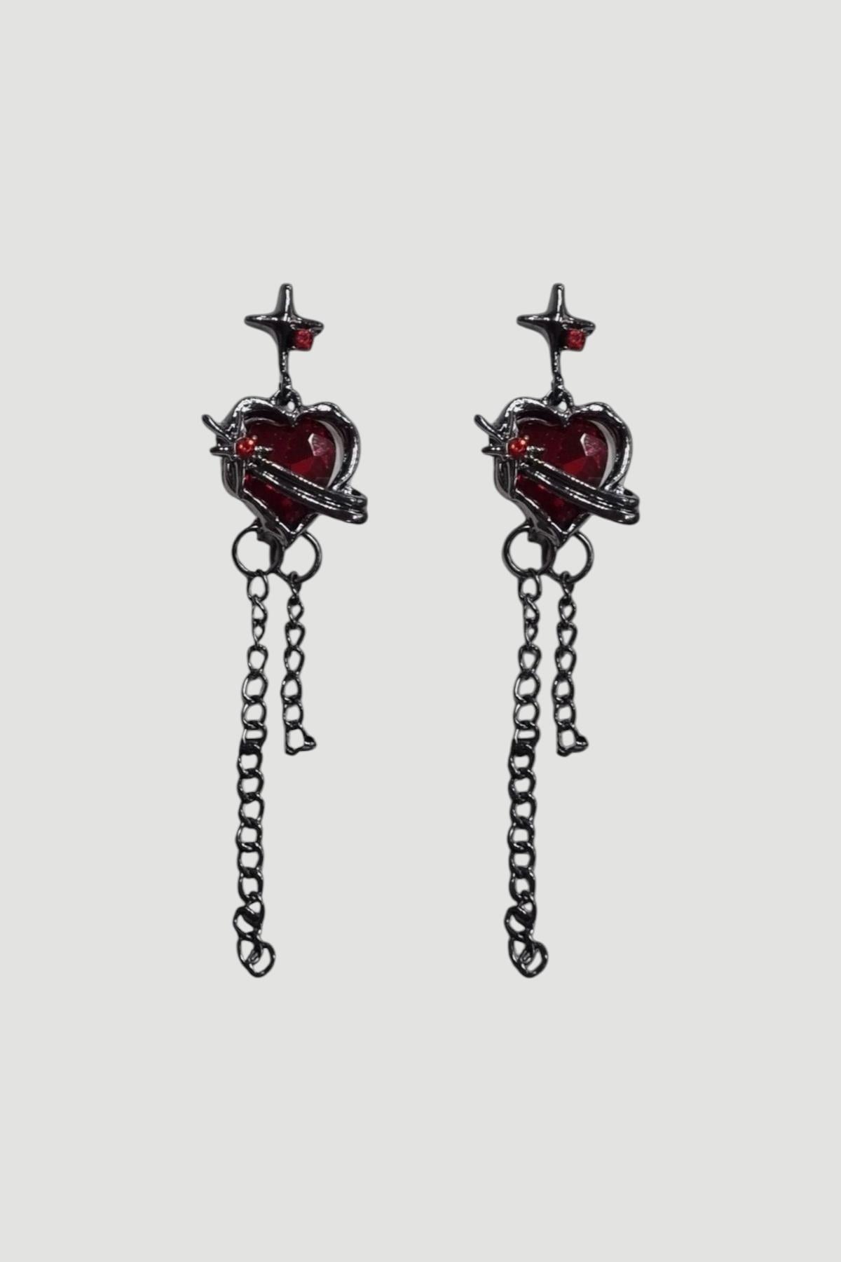 Sallantılı Red Stone Heart Küpe