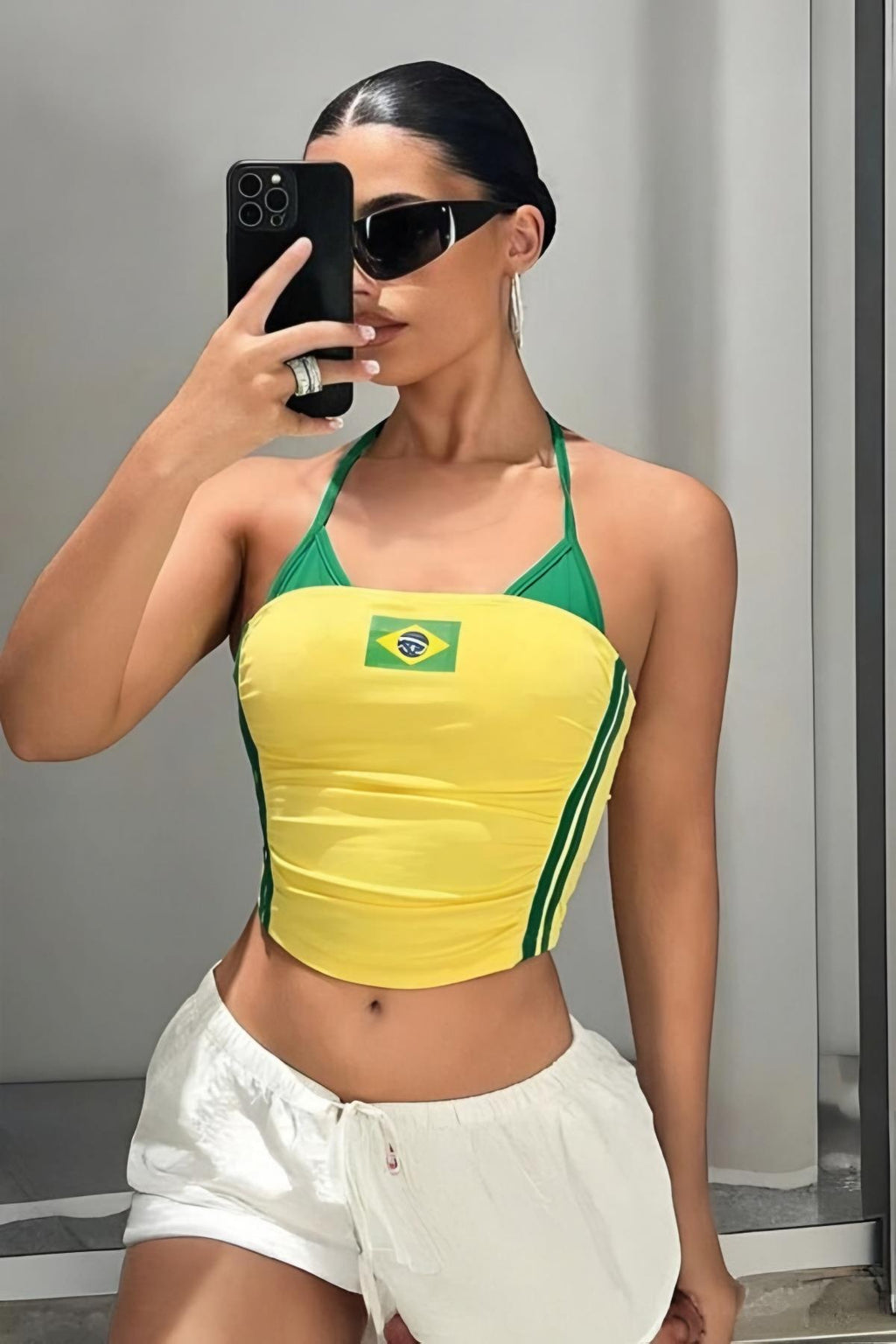 Sarı Brasil Boyundan Bağlamalı Bluz