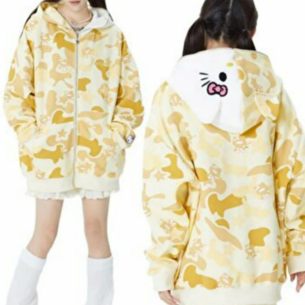 Sarı Camo Fermuarlı Hırka