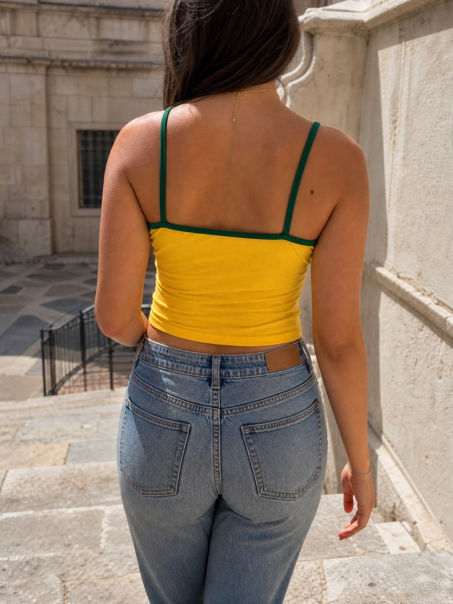 Sarı Vintage Brasil Askılı Crop