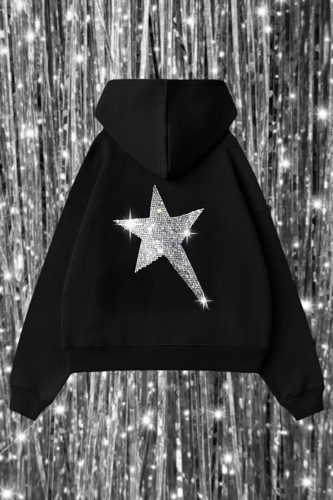 Sırt Star Taşlı 3 İplik Oversize Sweatshirt