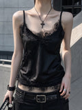Siyah Asimetrik Kesim Dantelli Saten Bluz