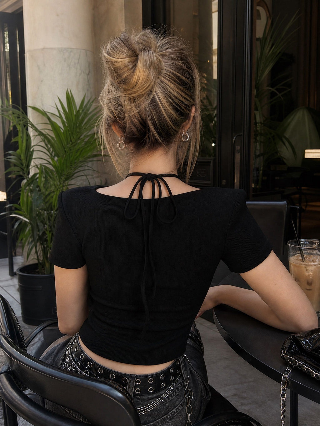 Siyah Bağlamalı Dantelli Ekli Gotik Y2K Gothic Y2K