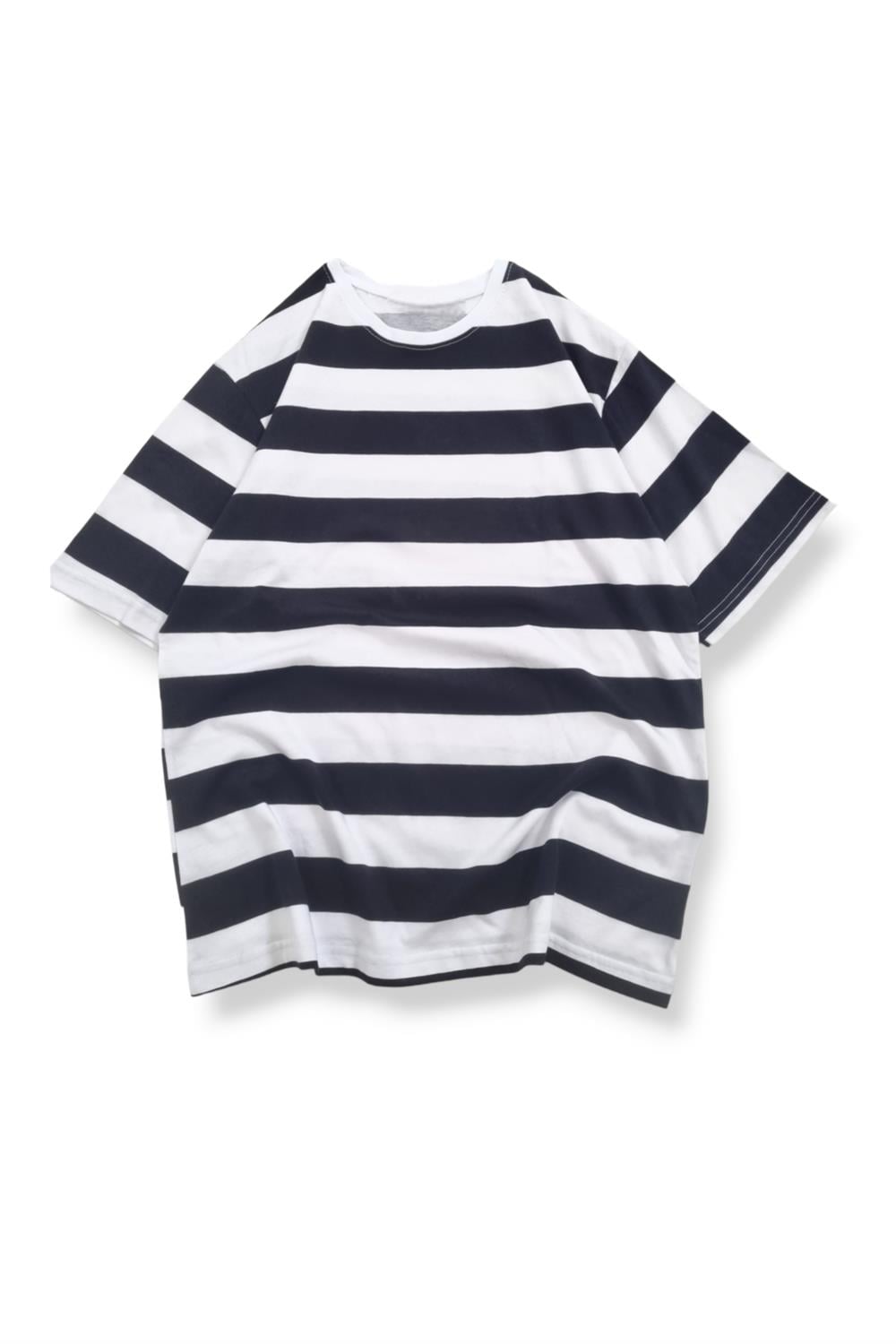 Siyah Beyaz Çizgili Oversize T-shirt