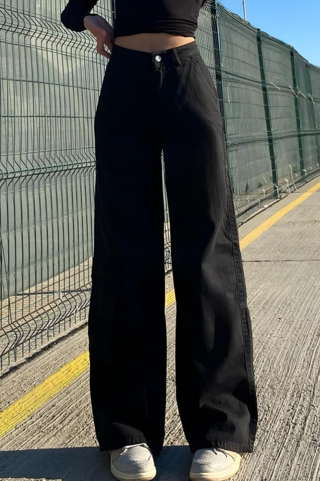 Siyah Bol Paça Jeans