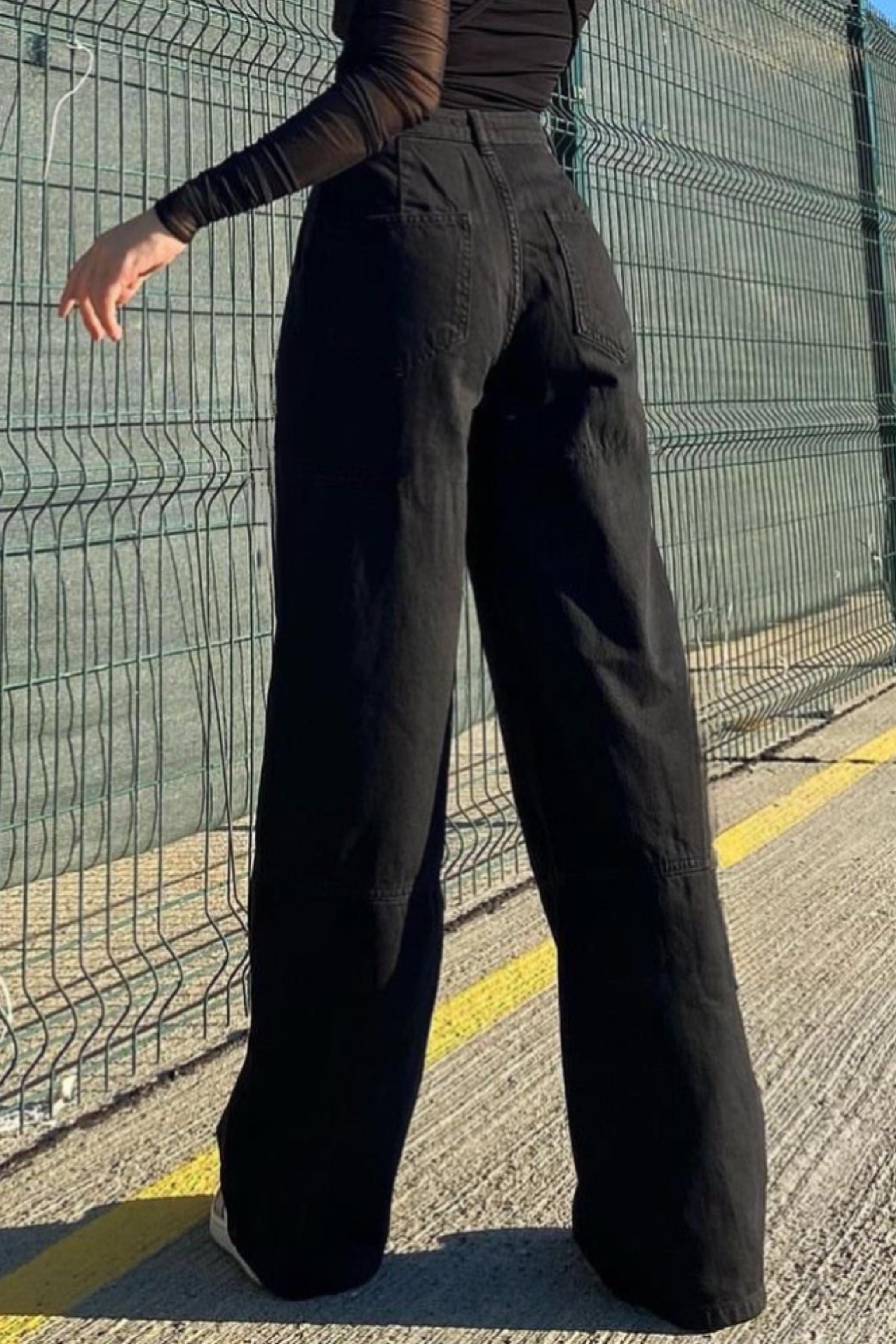 Siyah Bol Paça Jeans
