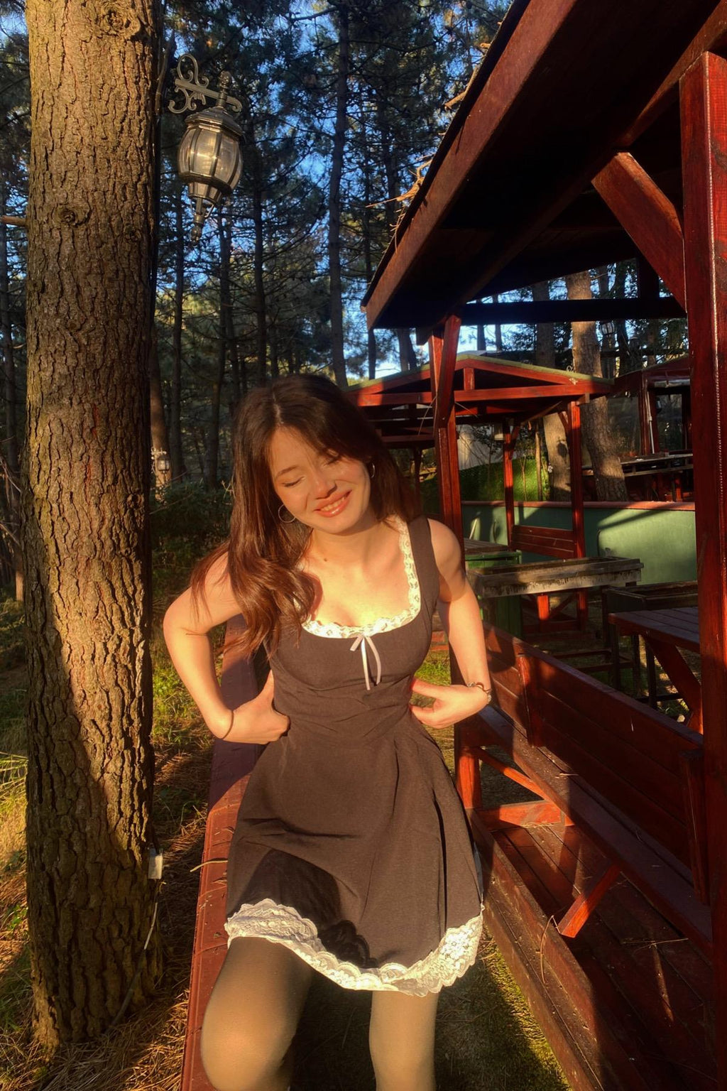 Siyah Dantelli Kurdeleli Lolita Elbise