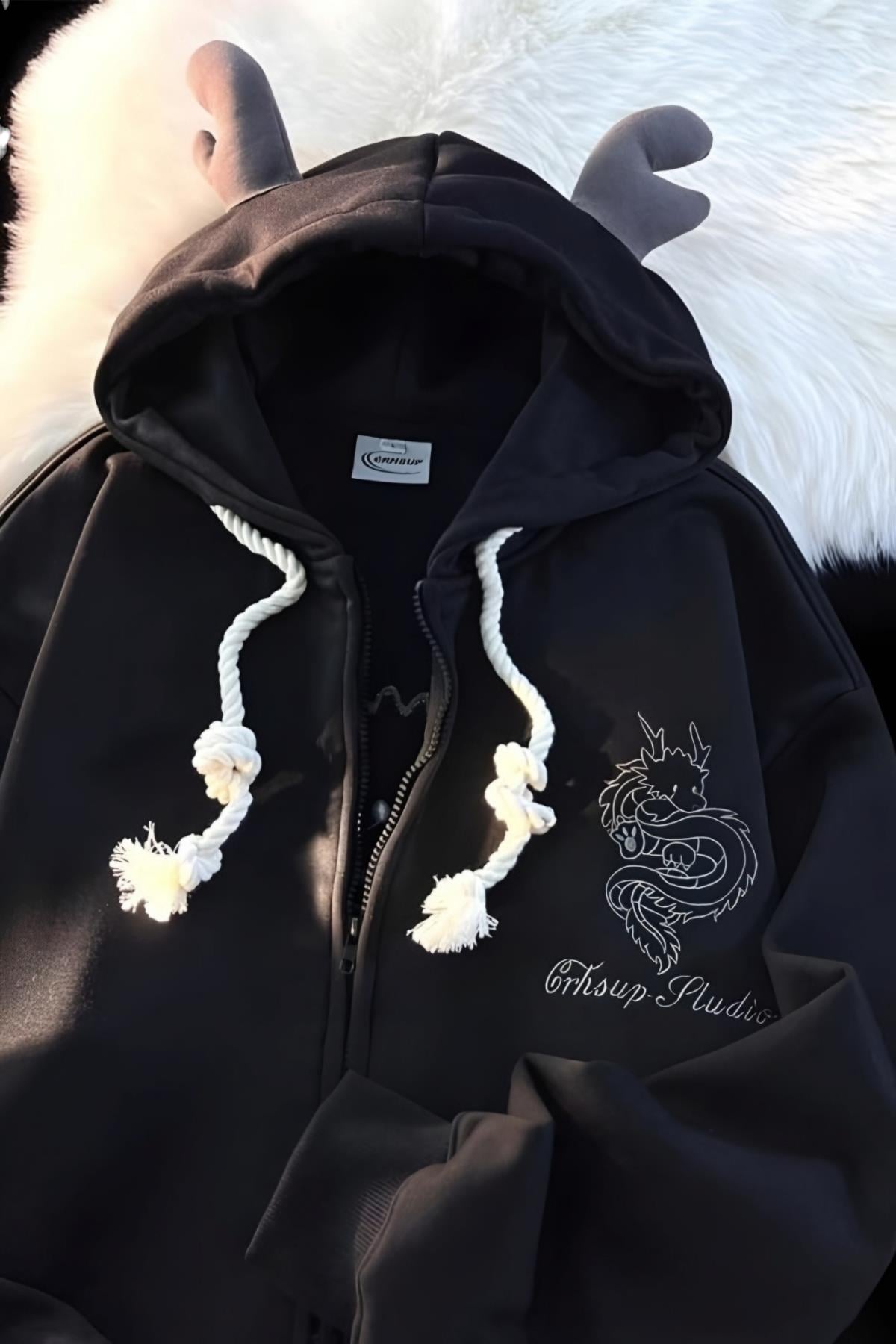 Siyah Dragon Baby Kapüşonlu Hırka