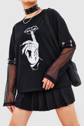 Siyah Gothic File Kol Sweatshirt