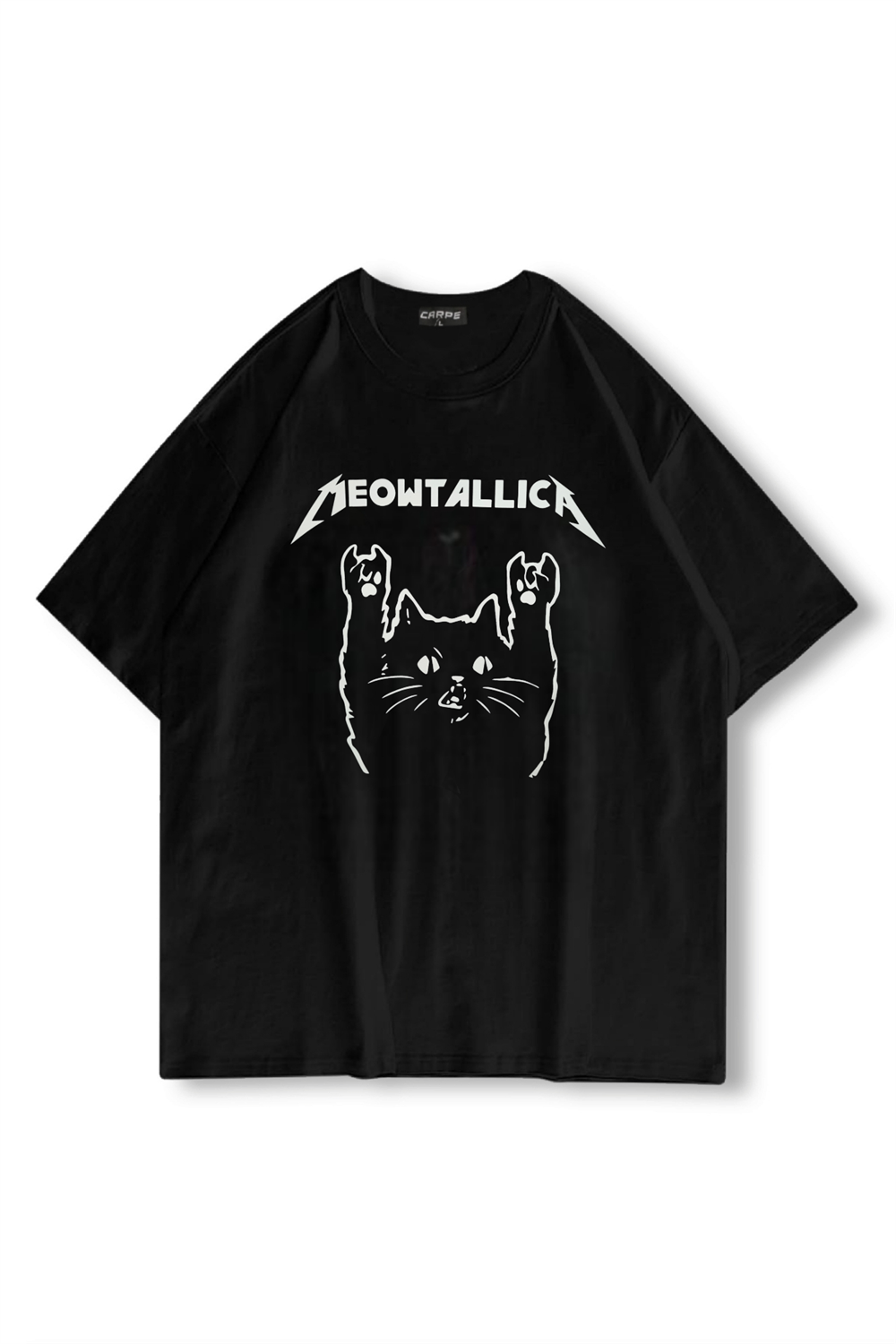 Siyah Meowtallica Oversize T-shirt