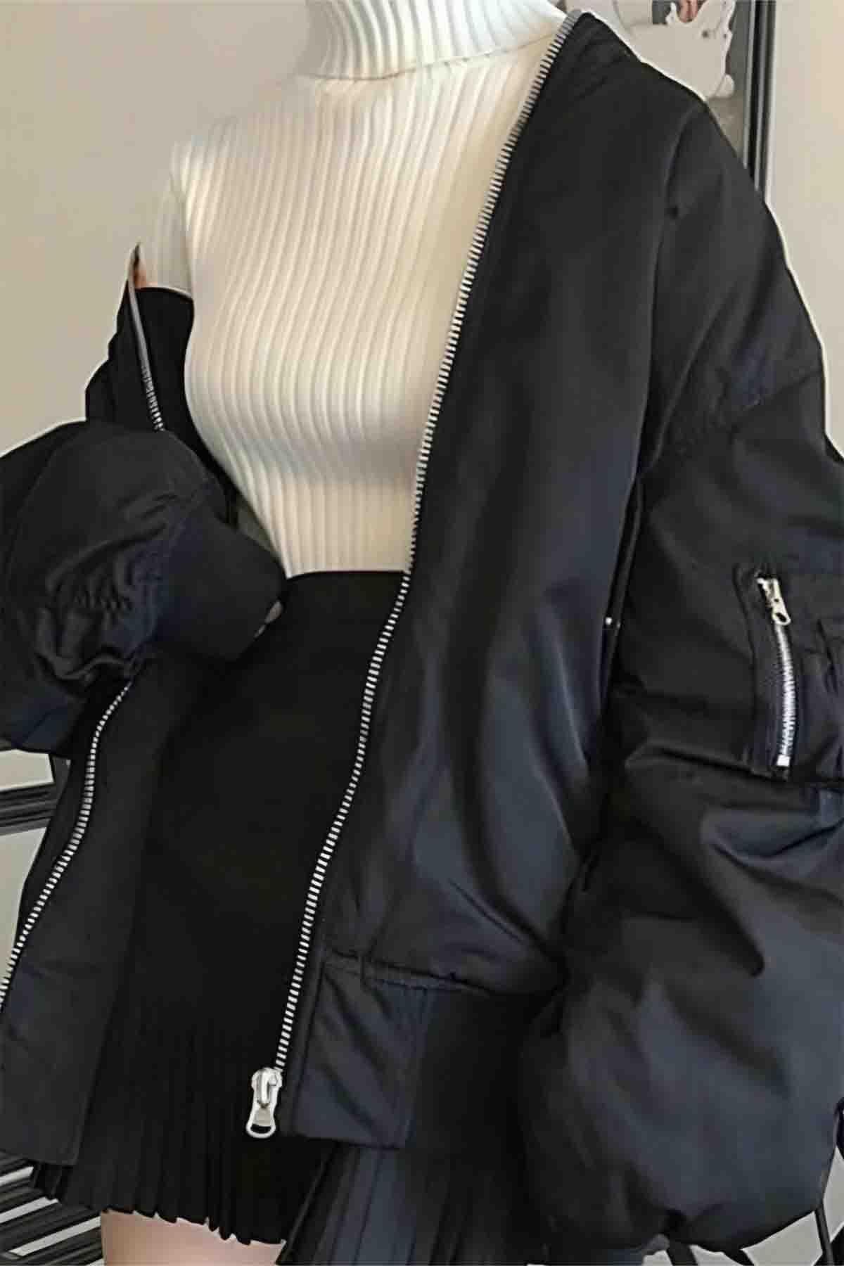 Siyah Oversize Bomber Ceket