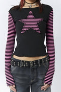 Siyah Raglan Pembe Star Bluz