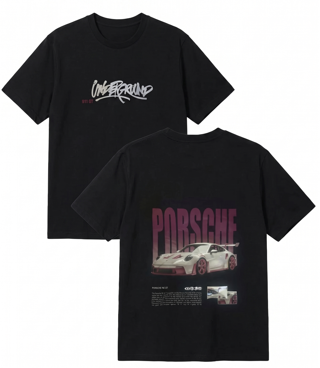 Siyah Sırt 911 GT Porsche Oversize T-shirt