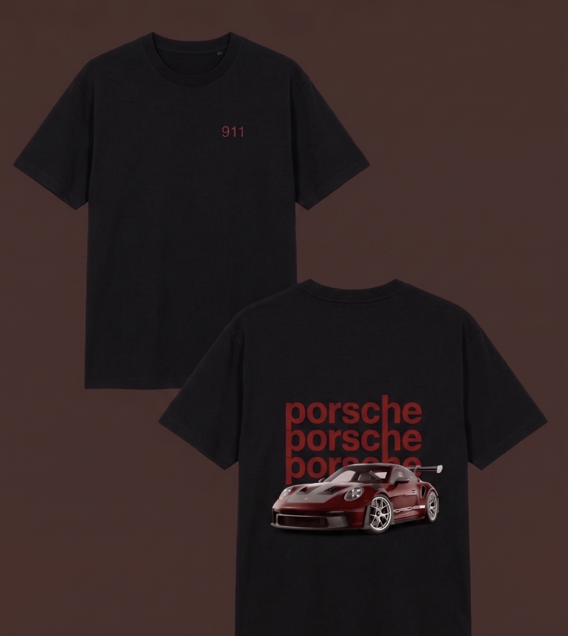 Siyah Sırt 911  Porsche Oversize T-shirt