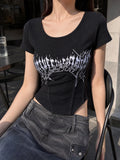 Siyah Üçgen Kesim Gothic Yarım T-Shirt