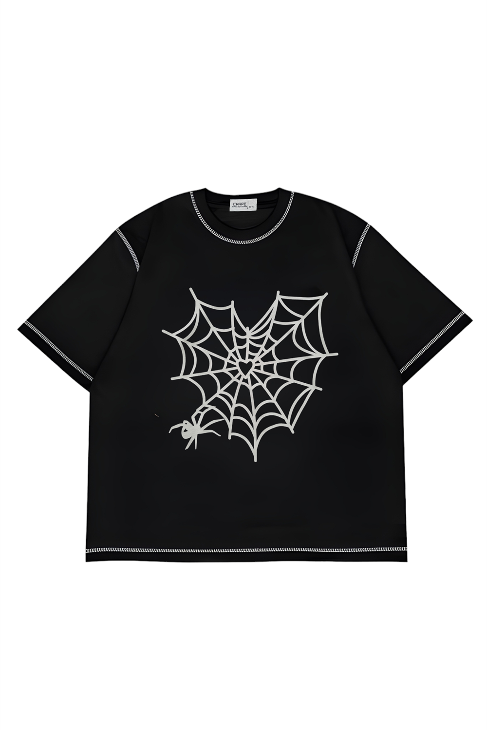 Spider Web Ters Dikiş Oversize T-shirt