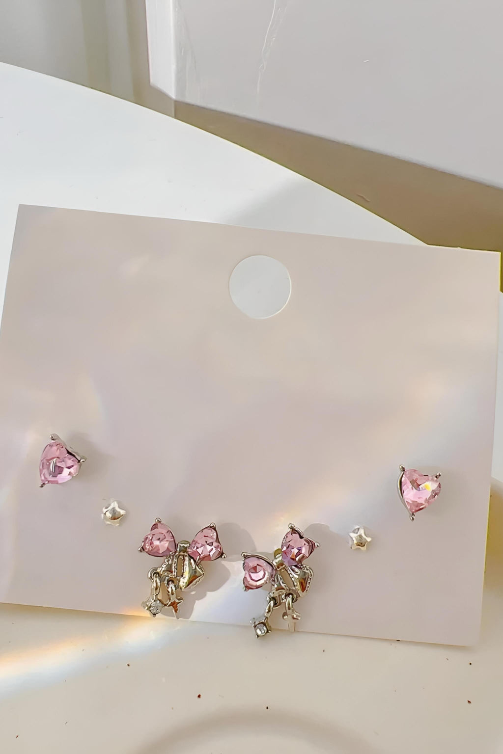 Star Çift Pink Heart Küpe Seti