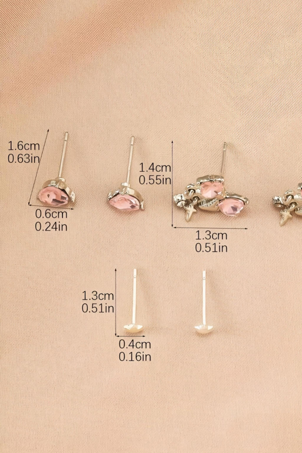 Star Çift Pink Heart Küpe Seti